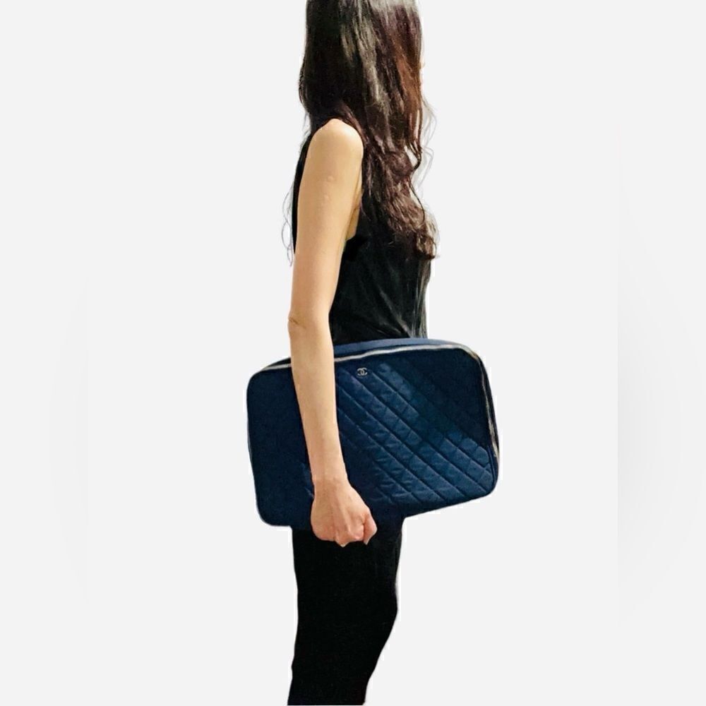 Chanel extra large zip around canvas clutch